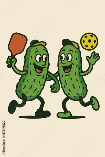 pickleball pickle ball sport fitness exercise game leisure paddle pickle recreation element indoor outdoor fun vector print design