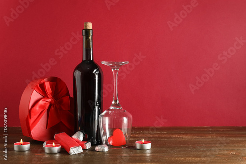 Bottle of wine with glass, ...