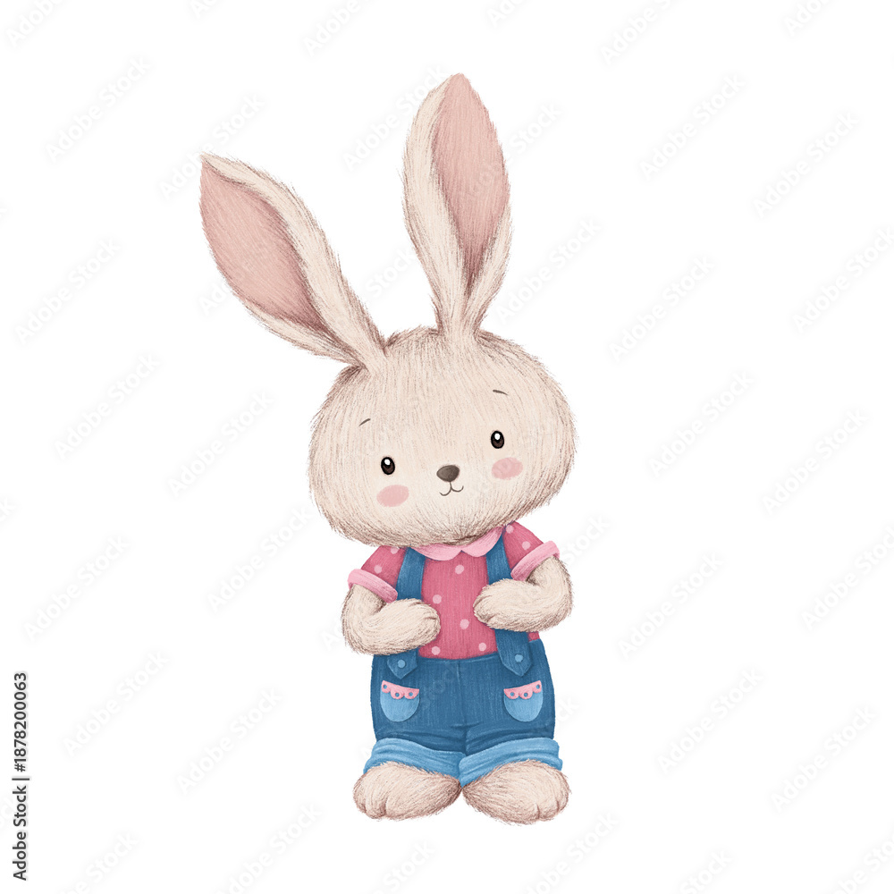 Obraz premium Cute hand drawn rabbit illustration, cartoon easter bunny character design suitable for stickers, clipart, prints, postcards and other 