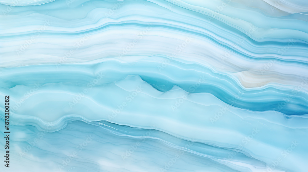 Fototapeta premium Aqua onyx marble features smooth, flowing patterns in shades of blue and white, creating serene and calming atmosphere