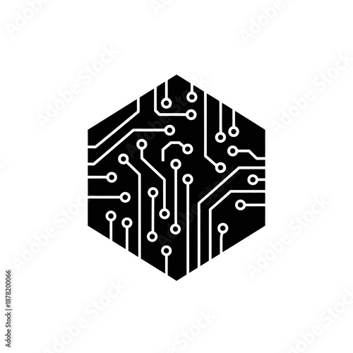 Black Hexagon Circuit Board Design Element.