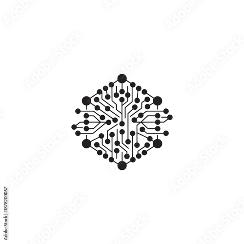 Abstract black circuit board tree logo design element.
