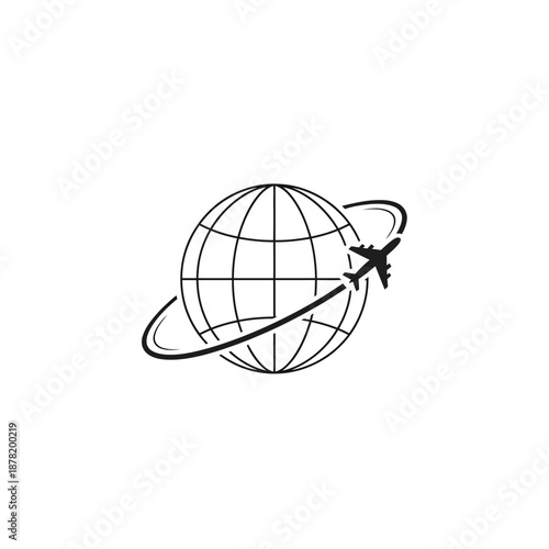 Simple black and white illustration of a satellite orbiting the Earth.