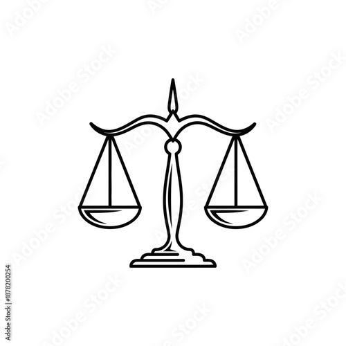 Simple line art illustration of a balance scale symbolizing justice and fairness.