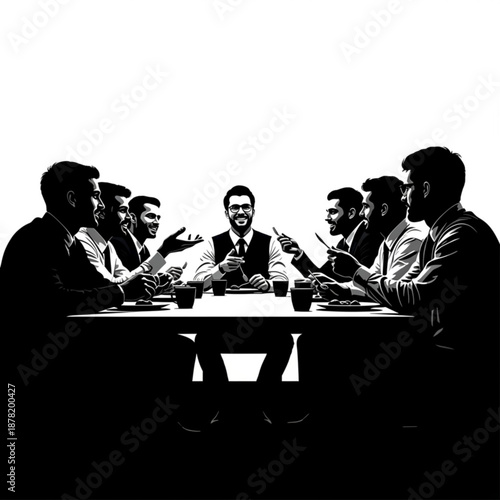 A group of businessmen sitting around a table in a meeting