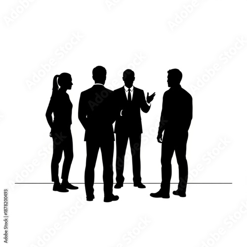 Silhouette of four business professionals in discussion