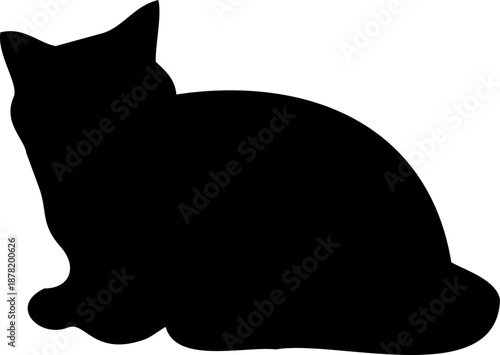 Cat silhouette depicted resting in a half-lying body position on the ground.