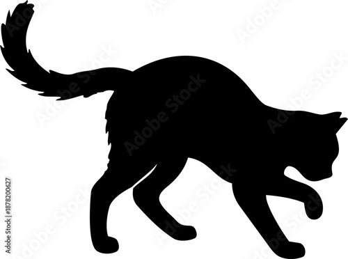 Cat silhouette shown lifting a paw while performing grooming behavior.