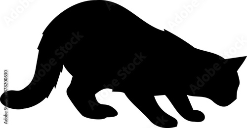 Cat silhouette depicted lowering head while directing gaze toward the ground.