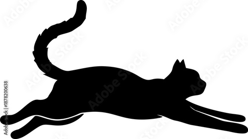 Cat silhouette illustrated in a running motion with extended body posture.