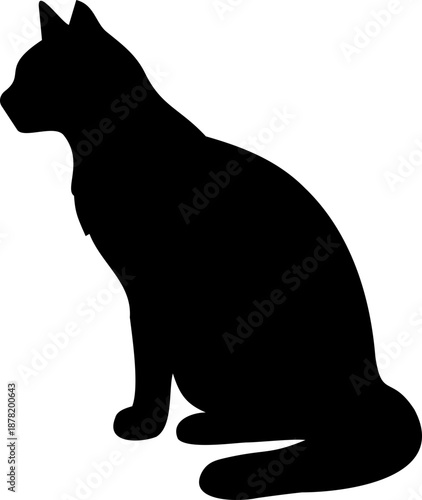 Cat silhouette shown seated upright with head oriented forward.