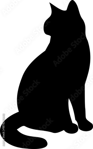 Cat silhouette depicted sitting while turning head toward the side.