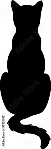 Cat silhouette shown seated with back turned and tail extending downward.