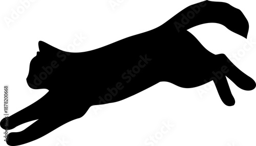 Cat silhouette illustrated mid-air during a jumping motion.