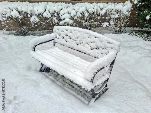 Snow Covered Bench During Winter