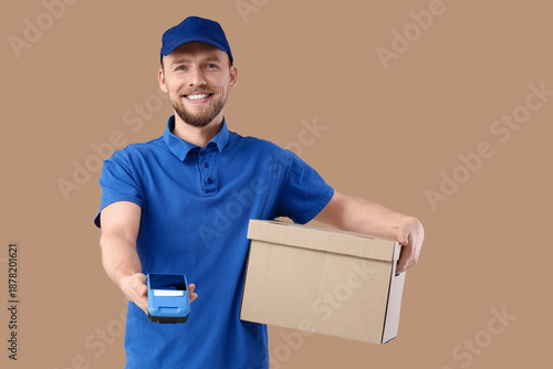 Male courier with payment t...