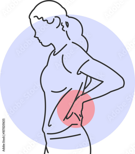 Conceptual illustration of a woman with lower back pain, highlighting a problem in her back