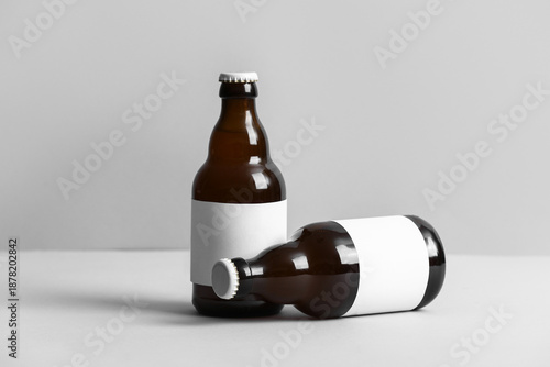Bottles of cold beer on gre...