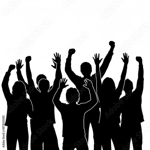 A group of people with their hands raised in celebration