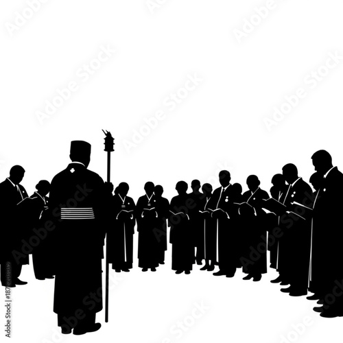 Silhouette of a group of people in formal attire standing together