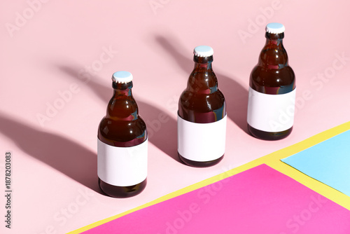 Bottles of cold beer on col...