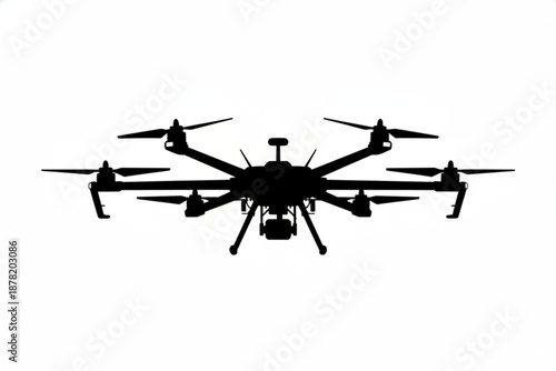 Precision in Silhouette: A sleek, modern drone, captured in a striking silhouette against a pristine backdrop, showcases cutting-edge technology and innovation.
