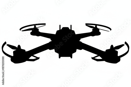 Drone Silhouette in Flight: An evocative silhouette of a modern drone, captured mid-flight against a pristine backdrop, representing cutting-edge technology and aerial capabilities.
