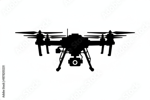 Drone silhouette in flight: A dark silhouette of a drone captures against plain backdrop, highlighting its technology and functionality.