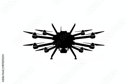 Drone silhouette: A sleek, modern drone, rendered in bold silhouette, showcasing its complex design and technological prowess.