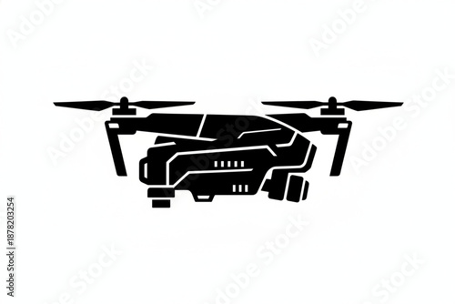 Drone Silhouette: An artistic black and white silhouette of a cutting-edge drone, suspended in mid-air against a blank canvas.