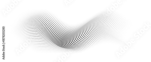 Abstract Flowing Particle Wave with Halftone Dots, 3D Curved Digital Technology Background Vector