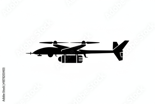 Silhouette of a drone in flight: A sleek, high-tech drone, captured in a dynamic silhouette, stands out against the clear sky, symbolizing innovation and technological advancement.