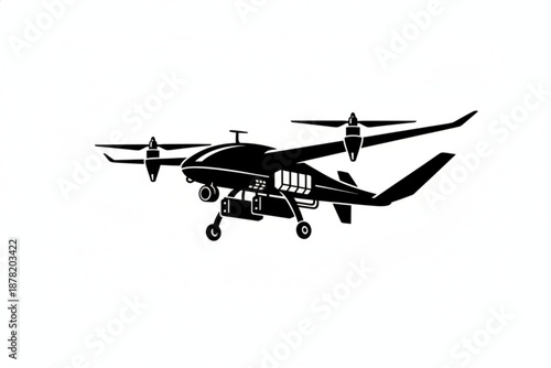 Aerospace Innovation: A sleek, modern drone, showcasing the pinnacle of technological advancement and design, poised in mid-flight against a pristine backdrop.