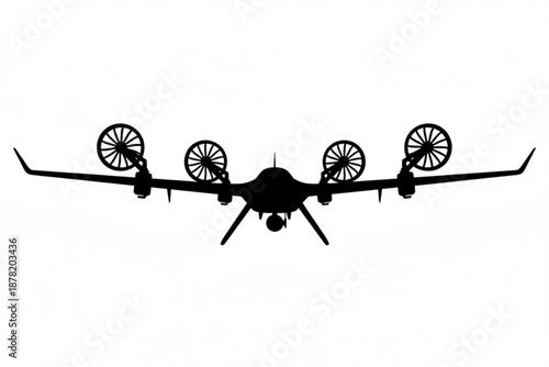 Drone Silhouette: A modern drone's stark silhouette, with four propellers, set against the clear sky, emphasizing its technology.