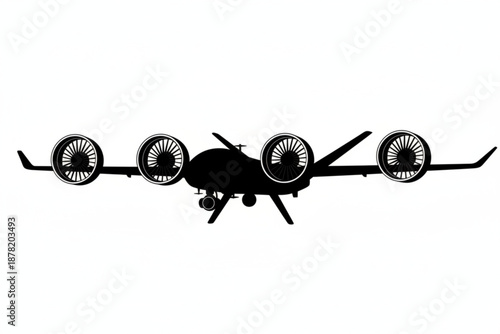 Drone's Aerial Silhouette: A sleek, modern drone, rendered in a striking silhouette, showcases its powerful engines and advanced design. Capturing the essence of aviation and innovation
