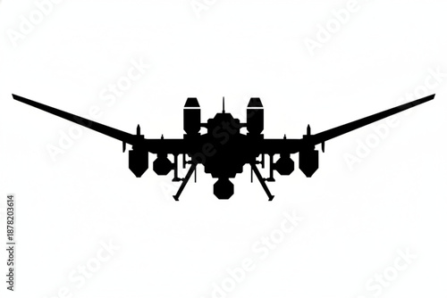 Silhouette of a Military Drone: A striking silhouette showcases a modern military drone, its sleek design and weaponry hinting at advanced technology and strategic prowess.