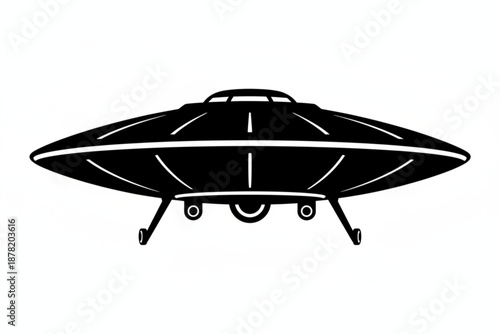 Silhouette of an Unidentified Flying Object (UFO): A stark, high-contrast illustration of a classic flying saucer, rendered in bold black against the emptiness of space, hinting at the unknown.