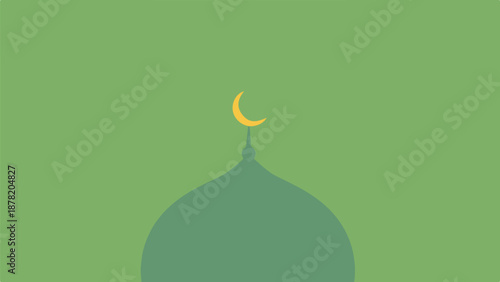 A minimalist green dome with a golden crescent moon