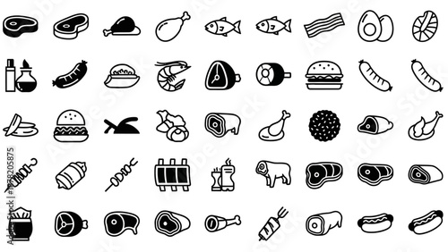 Collection of Simple Black Food Icons.