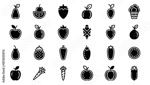 Collection of Simple Black Fruit Icons.