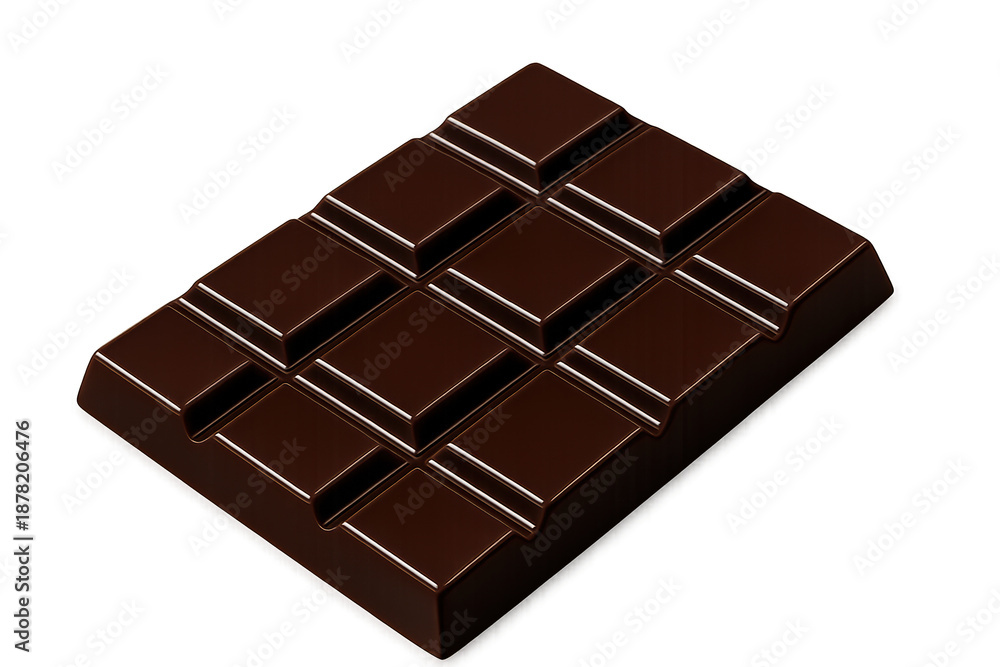 Obraz premium Glossy dark chocolate bar with segmented squares on a transparent background