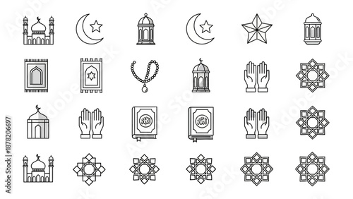 Islamic Symbols and Icons Set Illustration.