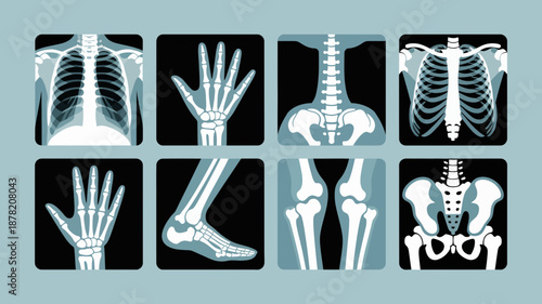 Set of human skeletal system x-ray images, medical diagnostic scans
