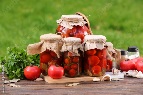 Jars of tasty canned tomato...