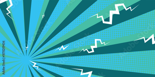 Versus comic frame. Background of pop art comics with lightning effect. Blue Green VS banner. Illustration of vectors
