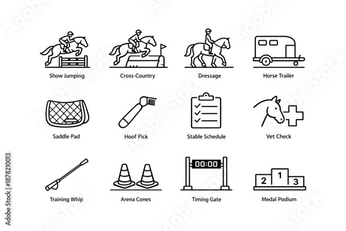 Equestrian icons: show jumping, cross-country, dressage, and more