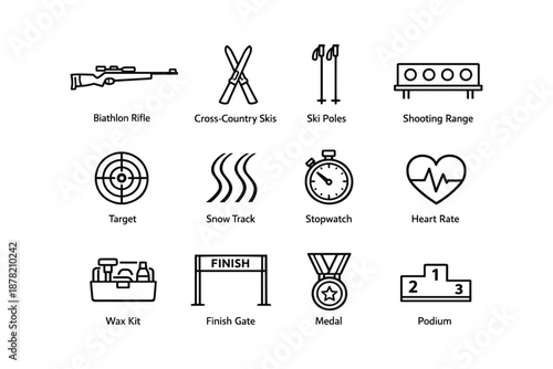 Biathlon and cross-country skiing icon set