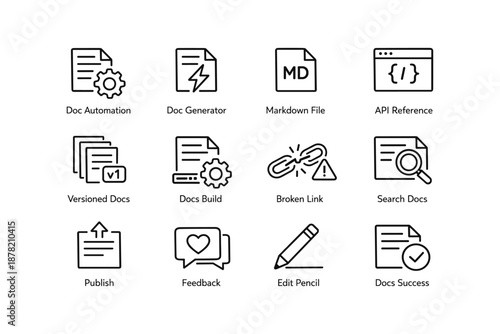 Document and code icons set for automation and reference