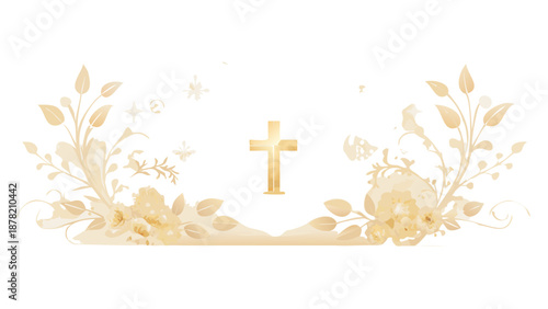 Christian Cross with Floral Religious Background