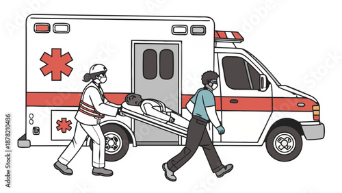 Emergency Ambulance Medical Team Transporting Patient Illustration